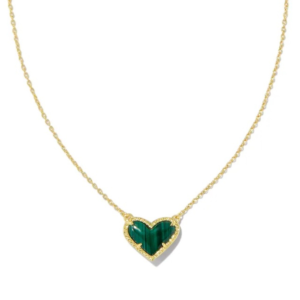 Kendra Scott Ari Heart Rose Gold Pendant Necklace in Green Malachite